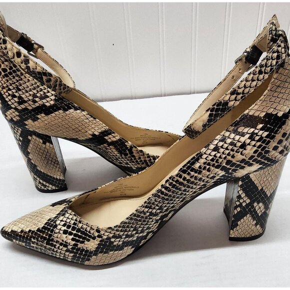 Marc Fisher Gilla 2 Snakeskin Pointed Toe Block Heel Ankle Strap Pumps Size 10M - Picture 7 of 16